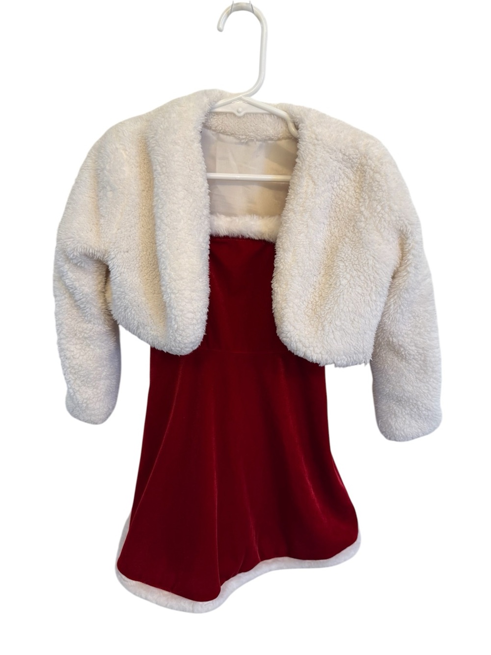 SHEIN Girls Velvet Suspender Dress and Plush Cardigan Jacket Set , Size 4Y